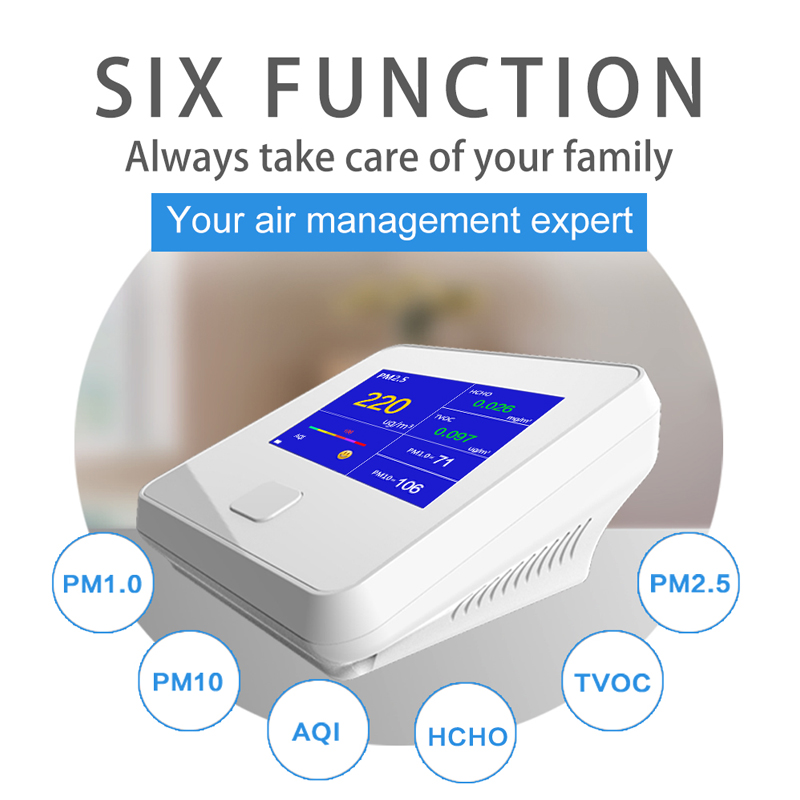 Luchtkwaliteitsmonitor Indoor Outdoor Digitale PM2.5 Gasanalysator TVOC HCHO AQI PM10 Tester Luchtanalyseapparatuur met oplaadbare batterij