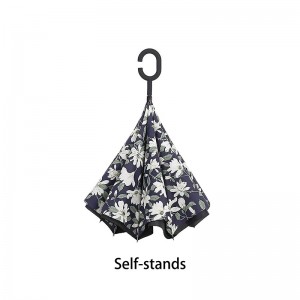 Regenparaplu winddicht met bloemenprint ontwerp omgekeerde paraplu striaght