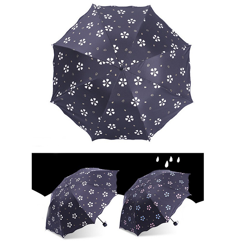 Fancy geschenkenartikel Wetting rain magic print kleur veranderende 3-voudige paraplu