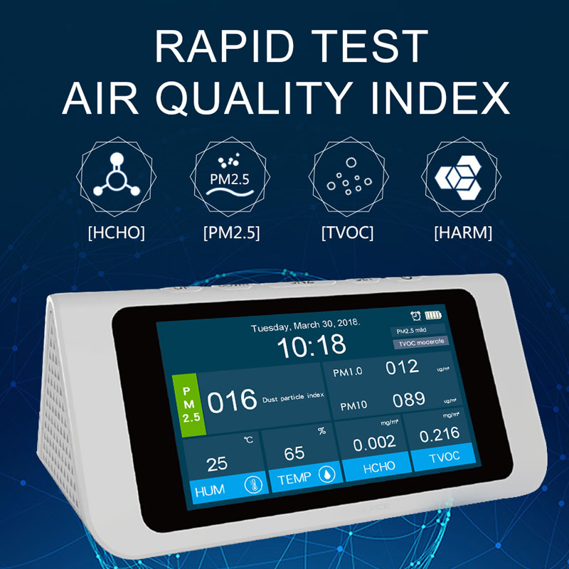 Dienmer Multifunctionele luchtdetector Draagbare gassensor Slimme kalibratie PM2.5 PM10 PM1.0 HCHO Luchtkwaliteitsmeter Gasanalysator