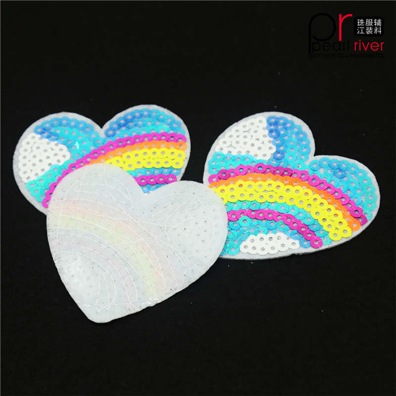 Regenboog hart vorm pailletten patch