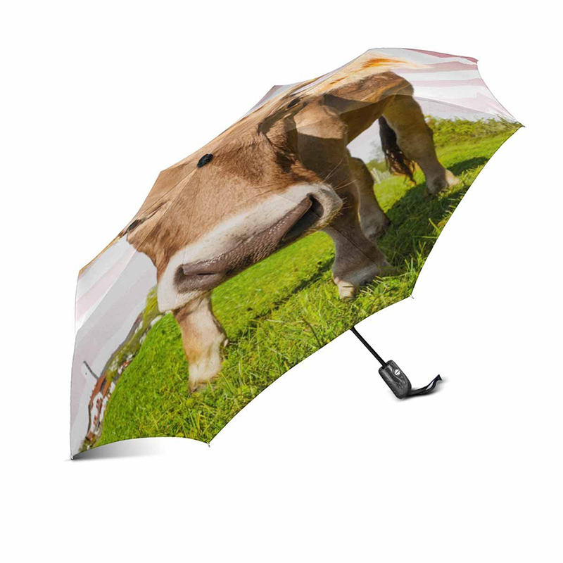 Portable marketing winddicht op maat bedrukt 2-delige glasvezel ribben automatisch open en dicht 3-voudige paraplu