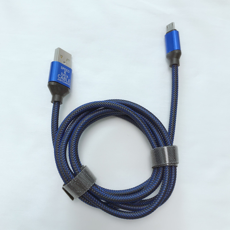 Visnetdraad gevlochten Opladen Ronde aluminium behuizing USB-kabel voor micro-USB, Type C, iPhone bliksem opladen en synchroniseren