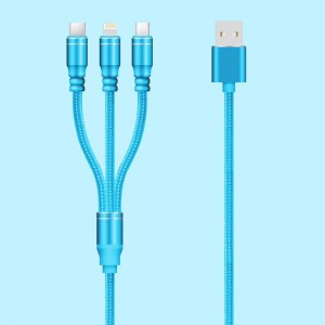 3 IN 1 Gevlochten kabel Opladen Ronde aluminium behuizing USB 2.0 Micro naar bliksem Type C micro USB-gegevenskabel