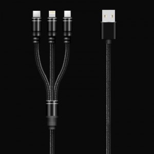 3 IN 1 Gevlochten kabel Opladen Ronde aluminium behuizing USB 2.0 Micro naar bliksem Type C micro USB-gegevenskabel
