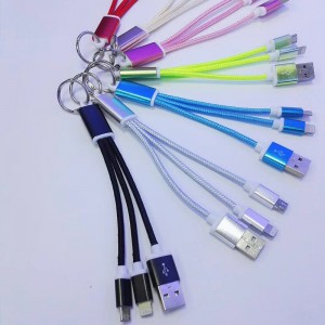 met Ring 2 IN 1 Gevlochten kabel Opladen Ronde aluminium behuizing USB 2.0 Micro naar bliksem micro USB datakabel