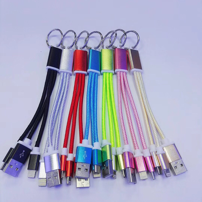 met Ring 2 IN 1 Gevlochten kabel Opladen Ronde aluminium behuizing USB 2.0 Micro naar bliksem micro USB datakabel