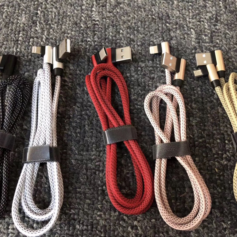 Gevlochten datakabel Snel opladen Ronde aluminium behuizing USB-kabel voor micro-USB, Type C, iPhone bliksem opladen en synchroniseren