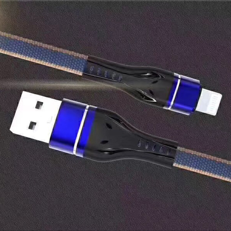 Gevlochten snel opladen Platte aluminium behuizing Flex buigen Zonder wirwar USB-gegevenskabel voor micro-USB, Type C, iPhone bliksem opladen en synchroniseren