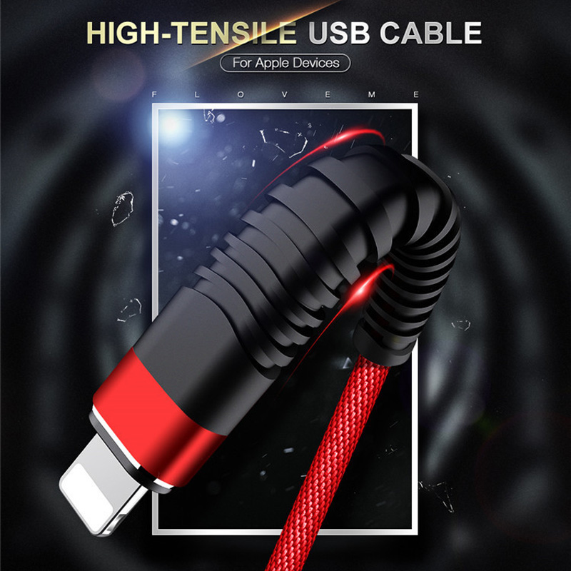 Gevlochten snel opladen Ronde aluminium behuizing Flex buigen Tangle free USB-datakabel voor micro-USB, Type C, iPhone bliksem opladen en synchroniseren