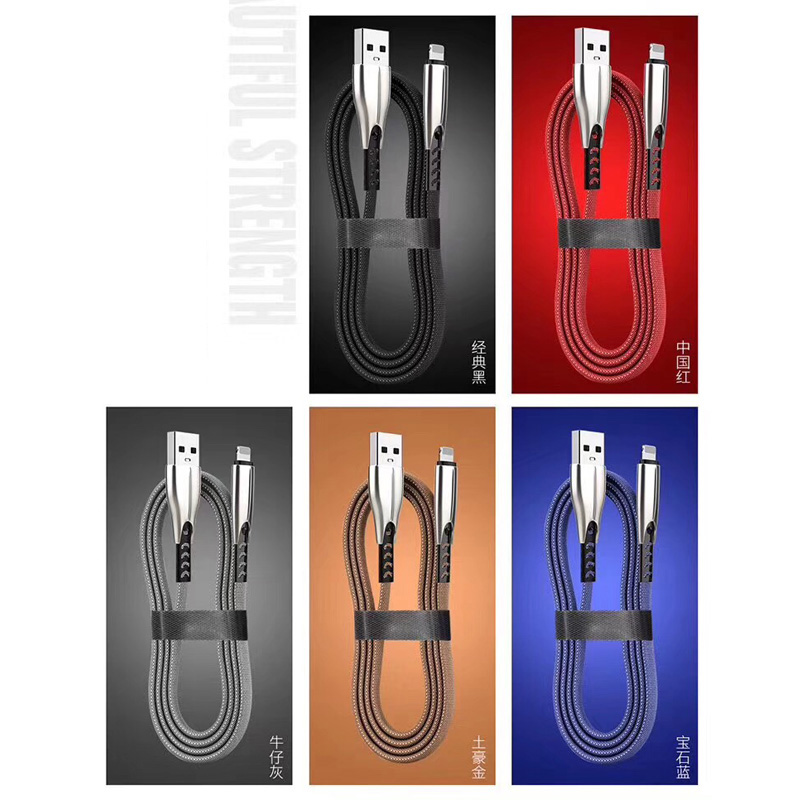 2 Meter 1.8A Gevlochten snel opladen Platte zinklegering Behuizing Wirwar Gratis Flex buigende USB-datakabel voor micro-USB, Type C, iPhone bliksem opladen en synchroniseren