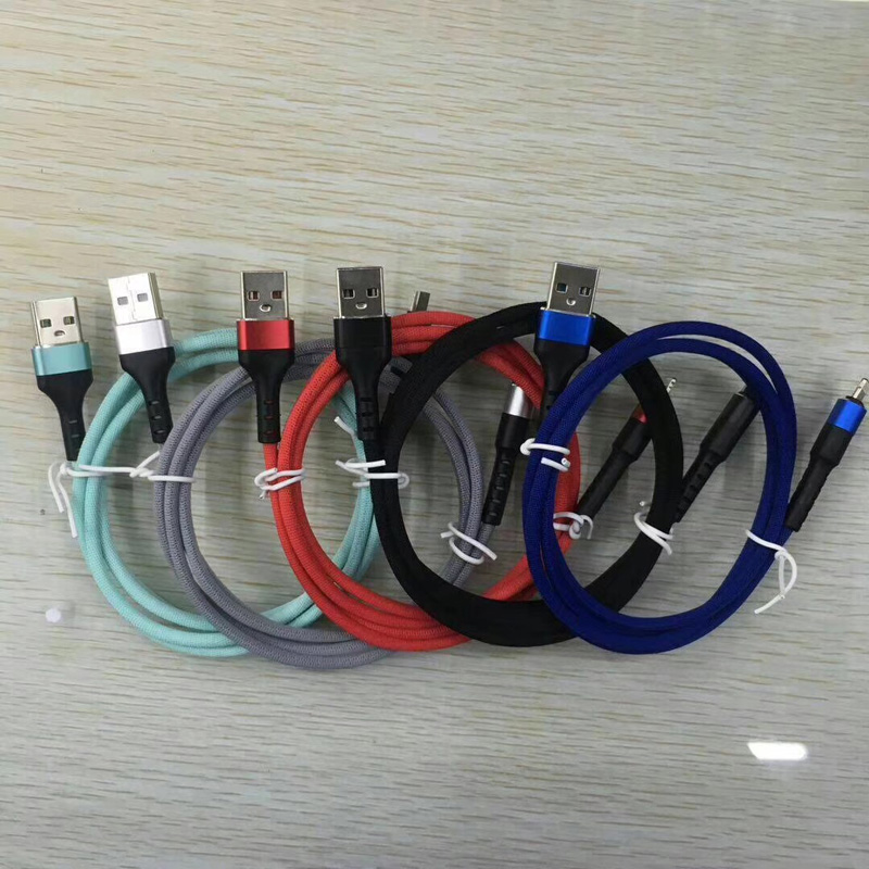 Snel opladen Ronde aluminium behuizing Gevlochten Flex buigende USB-gegevenskabel voor micro-USB, Type C, iPhone-bliksemlading en synchronisatie