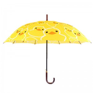 Rechte paraplu van 23 inch pongee stof auto open gele eend cartoon patroon