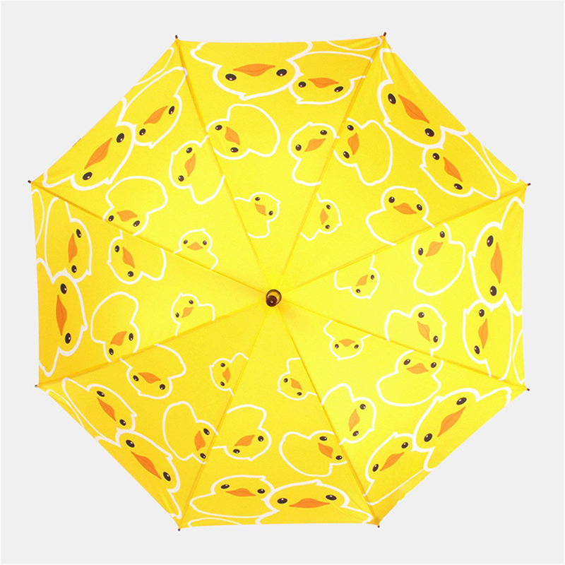 Rechte paraplu van 23 inch pongee stof auto open gele eend cartoon patroon