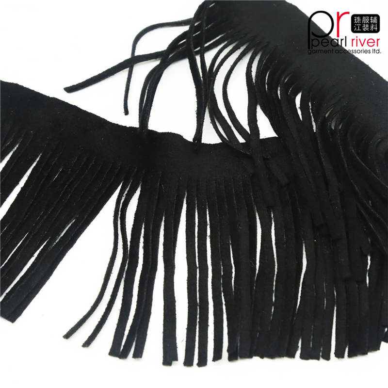 Hot Koop 20 cm zwarte kleur Goedkope lange kunstleer suede franje trim