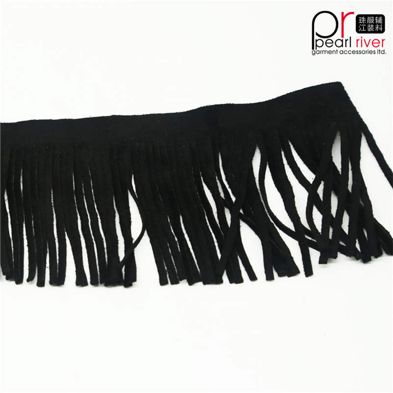 Hot Koop 20 cm zwarte kleur Goedkope lange kunstleer suede franje trim
