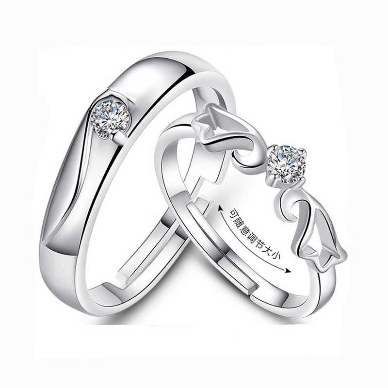 925 zilveren creatieve diamanten ring Koppel Open Koppel Ring tot mond, Zilveren sieraden Briljante ster