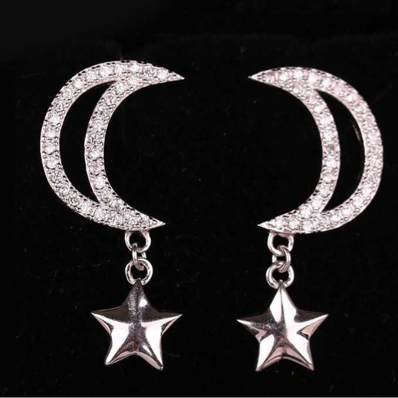 S925 Car Flower Tremella Ornament Star Moon Embedded Zirkoon Fashion Oorbellen