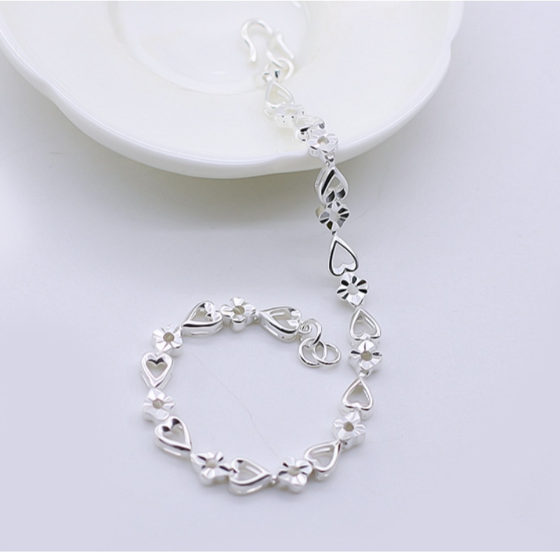 990 Zilveren mode hart-tot-hart bloem armband temperament zilveren armband