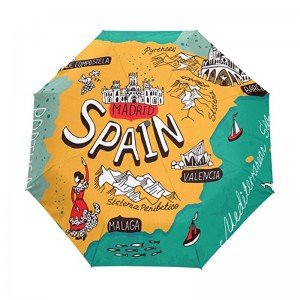 Winddichte op maat gemaakte pongee stof 2-sectie glasvezel ribben automatische 3 opvouwbare paraplu