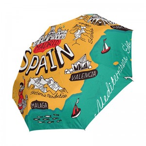 Winddichte op maat gemaakte pongee stof 2-sectie glasvezel ribben automatische 3 opvouwbare paraplu