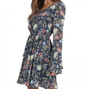 Bell mouw voor dames mode afdrukken mini-jurk