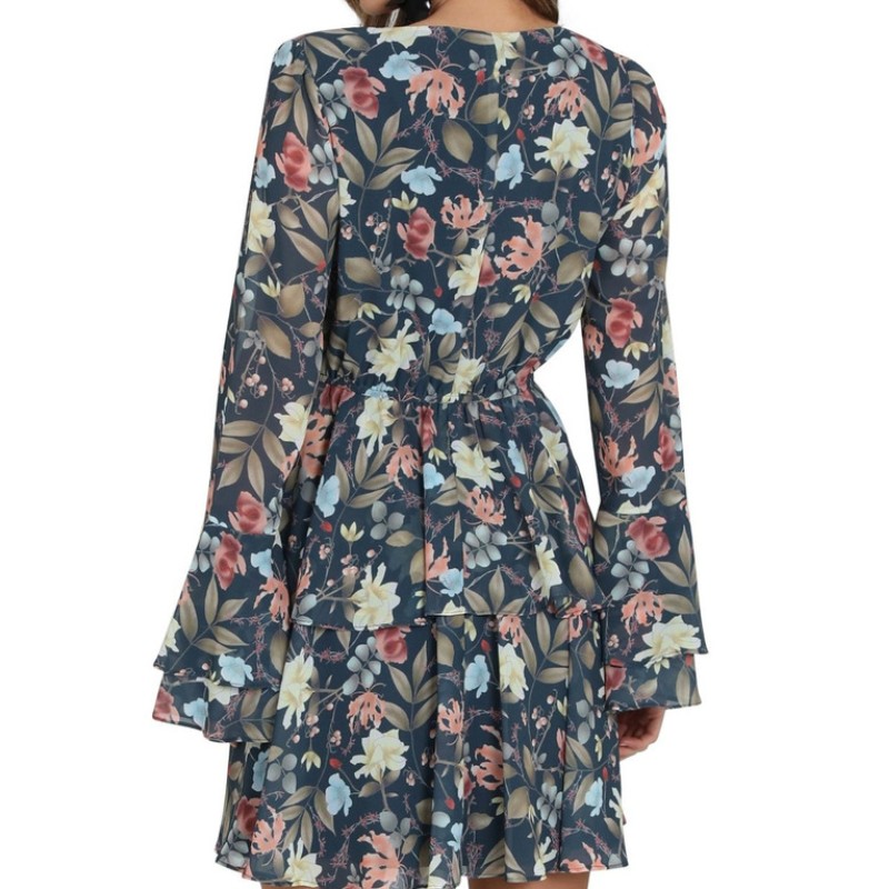 Bell mouw voor dames mode afdrukken mini-jurk