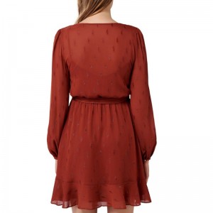 Nieuw aangekomen roest metallic skater mini-jurk met lange mouwen voor dames
