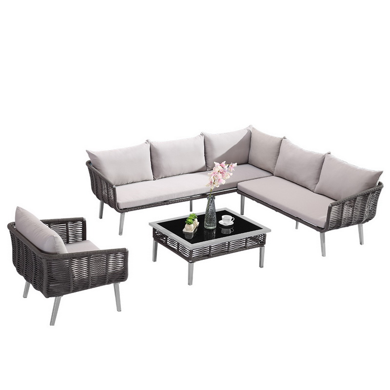 L-vormige sectionele outdoor rotan bankstel