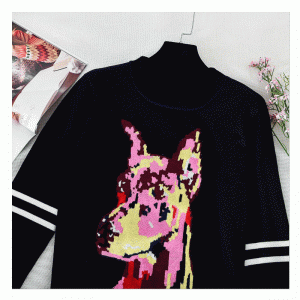 Nieuwste Herfst Winter Lange mouw Wolf Jacquard Dames Tops Pullover Sweater