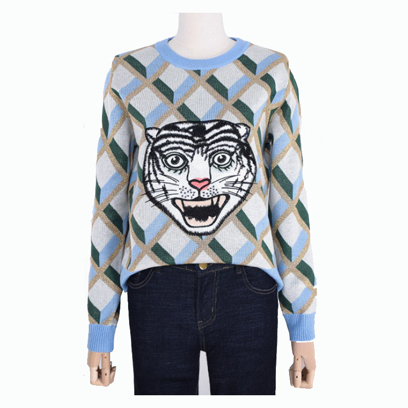 Nieuwe collectie Tiger Head Jacquard Tops Dames Winter Fall Sweater Pullover