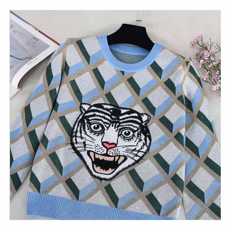 Nieuwe collectie Tiger Head Jacquard Tops Dames Winter Fall Sweater Pullover