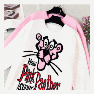 2019 nieuwste ontwerp van de sweater roze panter jacquard dames gebreide trui jurk