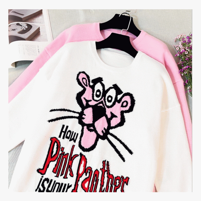 2019 nieuwste ontwerp van de sweater roze panter jacquard dames gebreide trui jurk