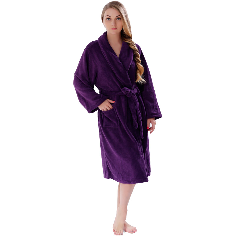 Volwassen effen kleur fleece gewaad heren dames pyjama badjassen