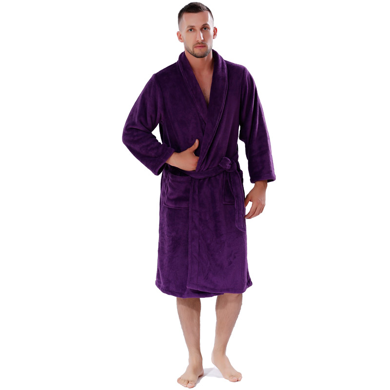 Volwassen effen kleur fleece gewaad heren dames pyjama badjassen