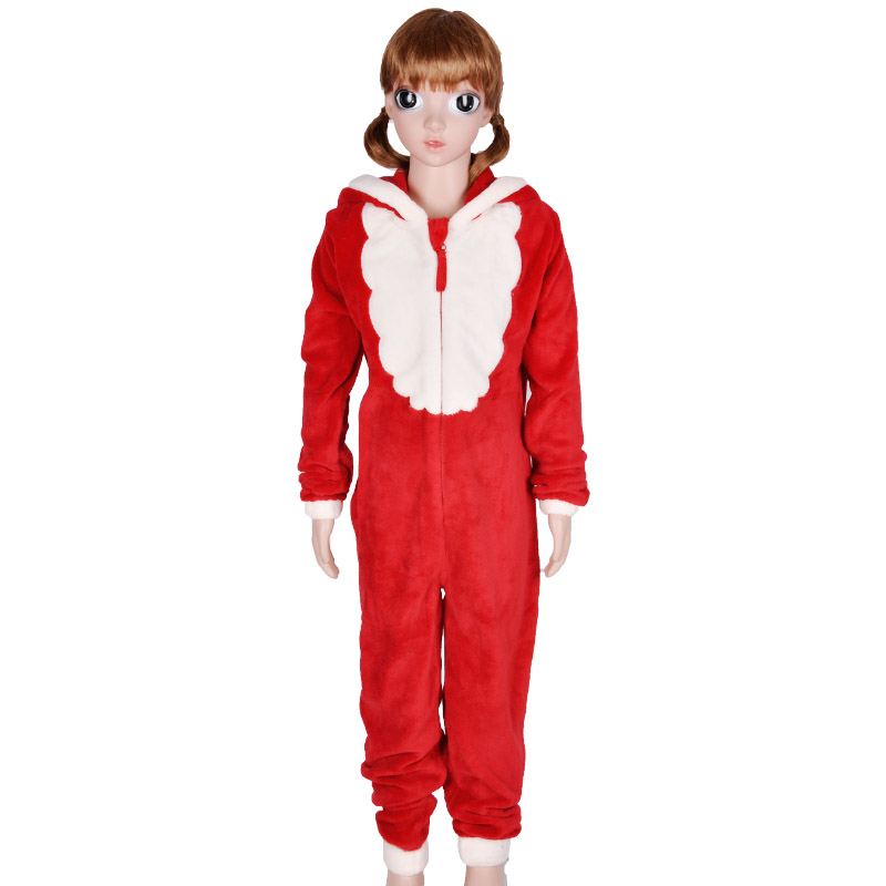 Koraalfleece kerstman onesie met capuchon, kinderen