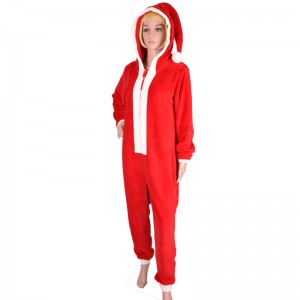 Koraalfleece kerstman onesie met capuchon, kinderen