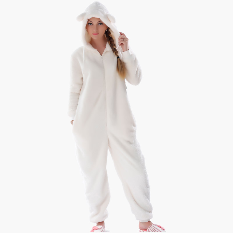 Dames Volwassenen onesie pyjama met capuchon met dierenoren