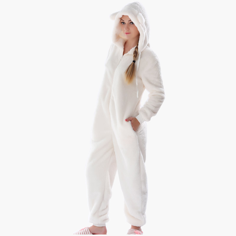 Dames Volwassenen onesie pyjama met capuchon met dierenoren