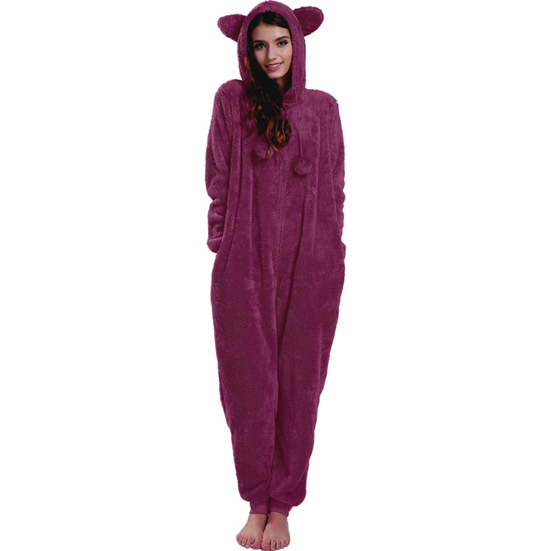 Rode pyjama met capuchon met dierenoren voor dames