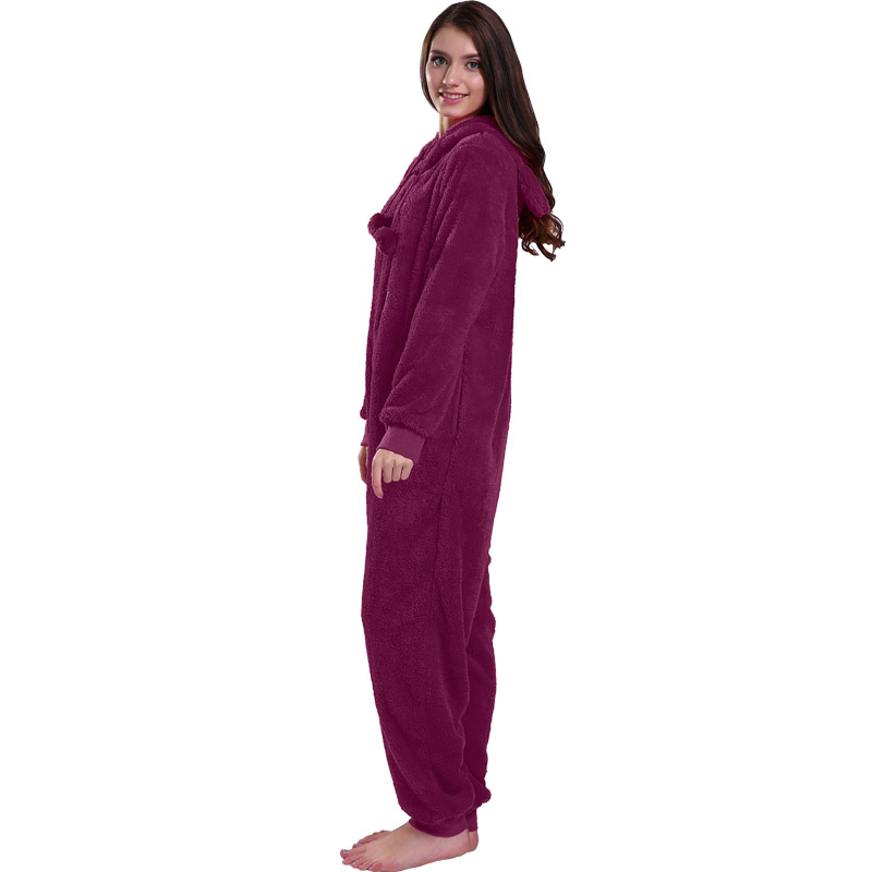 Rode pyjama met capuchon met dierenoren voor dames