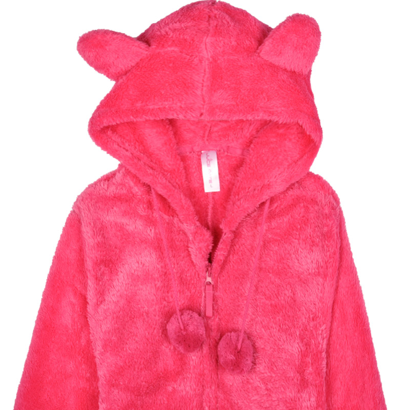Damesroze onesie pyjama met capuchon met dierenoren