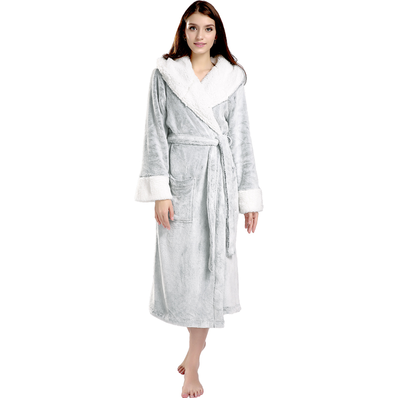 Glanzende flanellen fleecejassen voor volwassenen Dames pyjama met capuchon