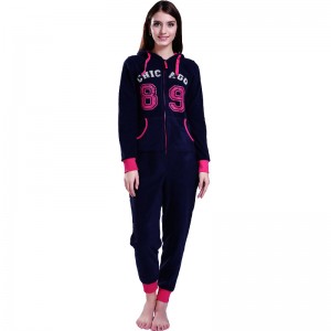 Volwassenen microfiber fleece pyjama sets met capuchon voor dames