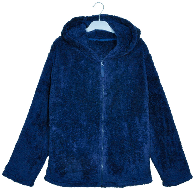 Dames knuffel fleece marine hoodie met rits