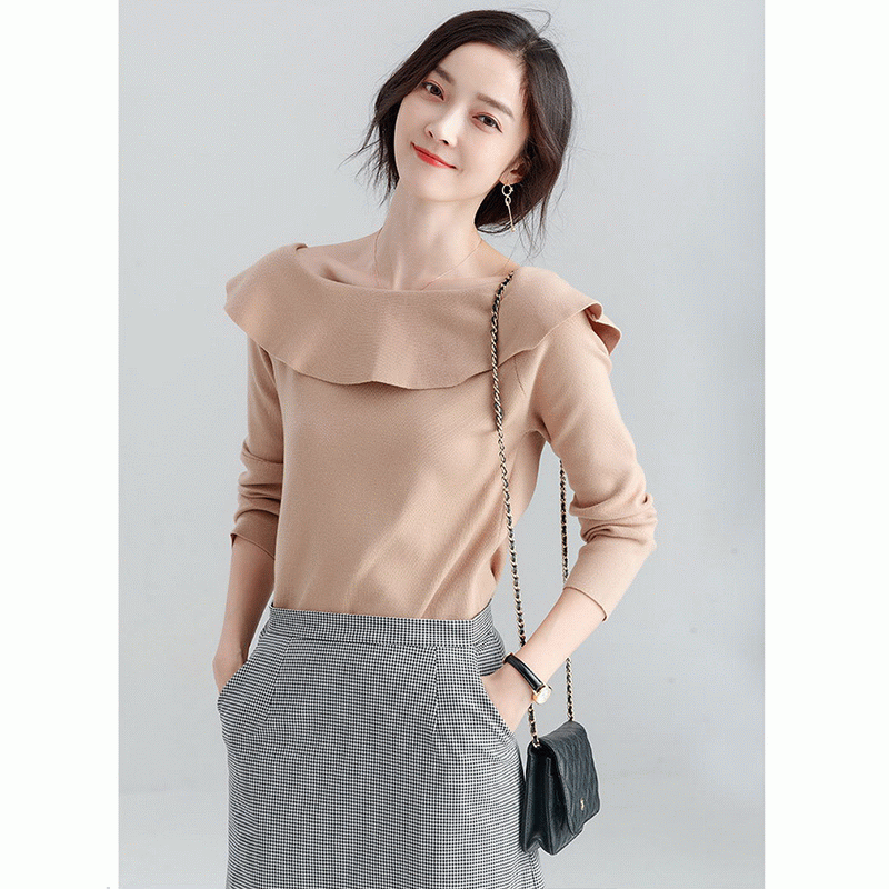 100% katoenen dames pullover met gegolfde kraag