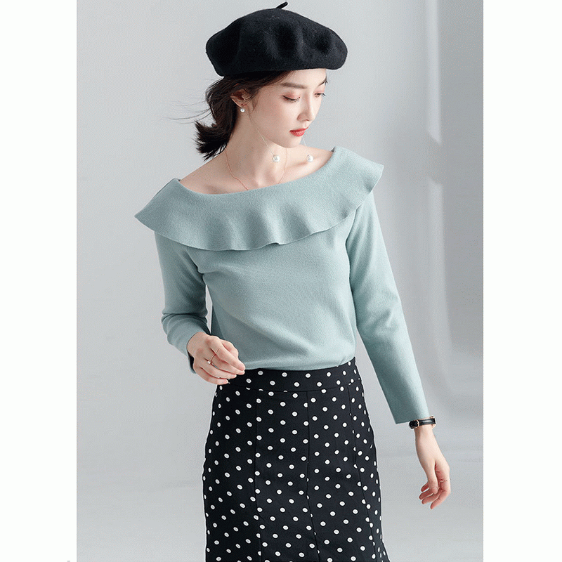 100% katoenen dames pullover met gegolfde kraag