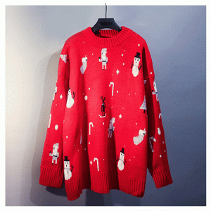 2019 Pop sweater Dames Winter Koreaanse versie Losse dieptepunt Rode kerst gebreide trui