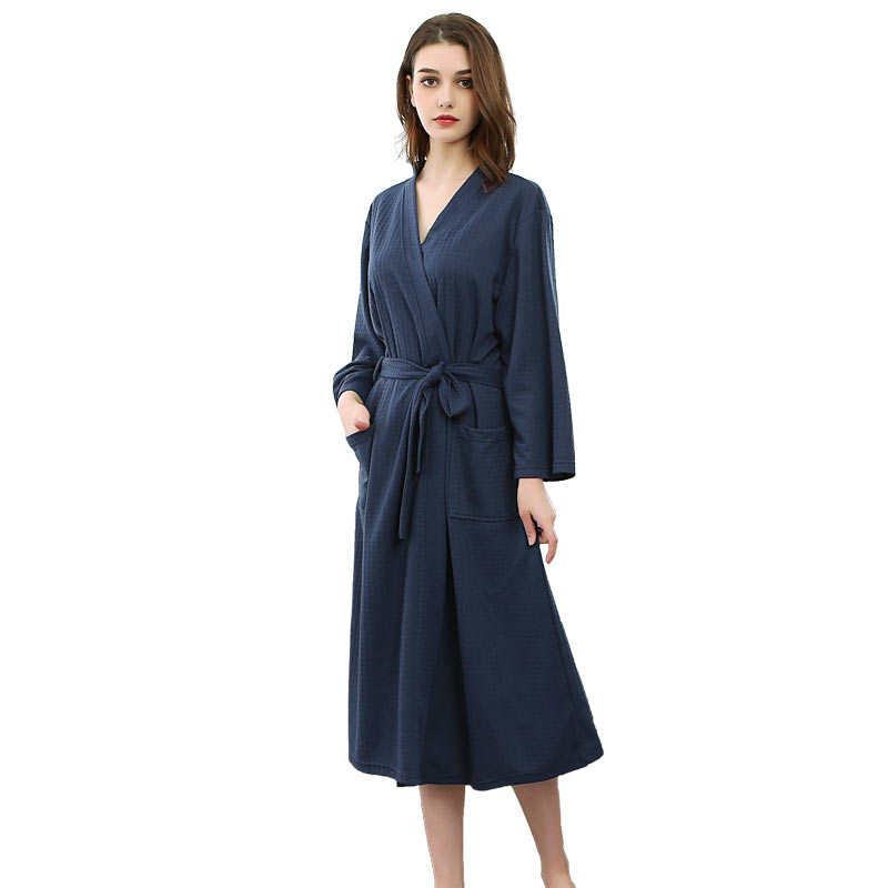 Dames wafel fleece gewaad effen kleur knielengte Kimono pyjama